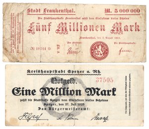 En fem millioner og en million mark sedler, 1923 av German School