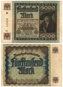 En fem tusen marks seddel, 1922 (recto og verso) av German School