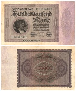 En hundre tusen markseddel, 1923 (recto og verso) av German School