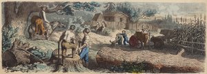 En ny bosetning i det amerikanske vesten (farget gravering) av German School