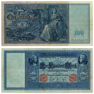 En hundre marks seddel, 1910 (recto og verso) av German School