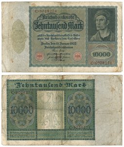 En ti tusen marks seddel, 1922 (recto og verso) av German School