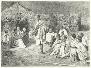 En omreisende minstrel og hans publikum i Abyssinia (gravering) av German School