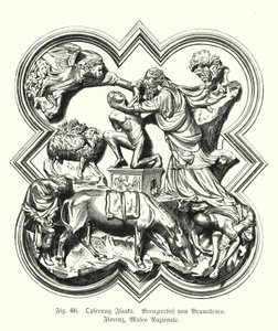 Abraham ofrer sønnen Isak til ofring, bronserelieff av Filippo Brunelleschi (gravering) av German School