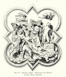 Abraham ofrer sønnen Isak til ofring, bronserelieff av Lorenzo Ghiberti (gravering) av German School