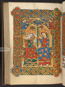 Legge til. 60629, f.56v Jomfruens kroning, med røkelseengler (vellum) av German School