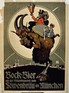 Annonse for Bock Beer fra Lowenbrau Brewery, München av German School