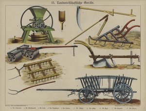 Landbruksutstyr (farge litho) av German School