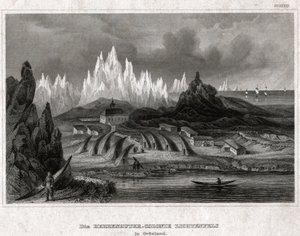 Akunnat, Grønland. (gravering, ca. 1850) av German School