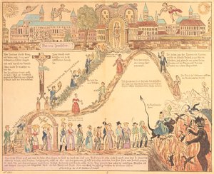 Allegorisk skildring av kristent og jordisk liv, utgitt av G.N. Benner, Nürnberg, ca. 1830 av German School