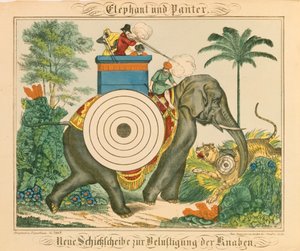 En elefant og panter med mål, fra Neuruppiner Bilderbogen, 1850 av German School