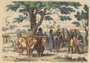 Gammel egyptisk bonde og jegere (farget gravering) av German School
