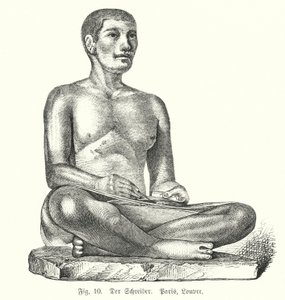 Gammel egyptisk figur av en sittende skriver (gravering) av German School