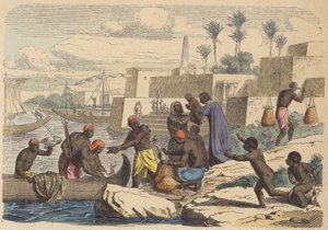 Gamle egyptiske fiskere (farget gravering) av German School