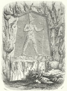 Gammelt egyptisk relieff som antas å forestille farao Sesostris eller Ramesses II (gravering) av German School