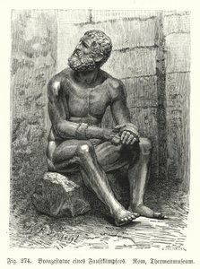 Gammel gresk eller romersk bronsestatue av en sittende bokser (gravering) av German School