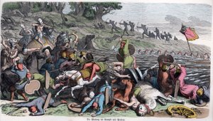 Antikkens historie. Makedonia. Makedonsk falanks som kjemper mot perserne. ... (gravering) av German School