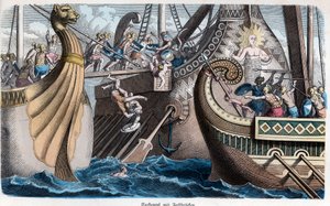Antikkens historie. Roma. Ombordstigning i et sjøslag ... (gravering) av German School