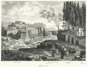 Antikkens by Mykene, Hellas (gravering) av German School