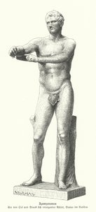 Apoxyomenos, statue av en idrettsutøver som skraper svette og støv av kroppen med en strigil (gravering) av German School