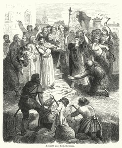 Ankomst av en prosesjon av flagellanter (gravering) av German School