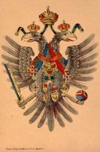 Østerriksk-ungarske keiserlige våpenskjold, utgitt av Robraki & Co., Magdeburg, ca. 1865 (farget tresnitt) av German School