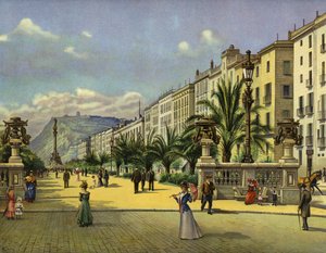 Barcelona, Paseo de Colon (chromolitho) av German School