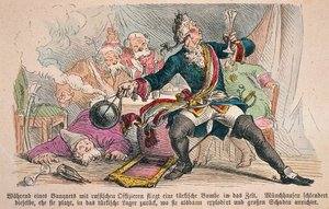Baron Munchausen (farge litho) av German School