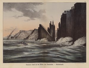 Basaltsøyler på Tasman Island, Tasmania, Australia (farge litho) av German School