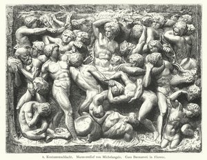 Battle of the Centaurs, marmorrelieff av Michelangelo (gravering) av German School