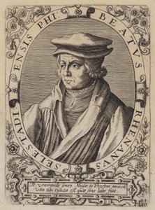 Salige Rhenanus , tysk humanist, lærd og religiøs reformator (gravering) av German School