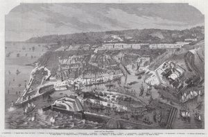 Fugleperspektiv av Le Havre, Frankrike (gravering) av German School