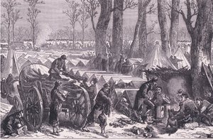 Bivuakk av general Du Croys tropper i skogen til Vincennes, Cassells History of the War between France and Germany utgitt av Cassell and Company Limited, ca. 1890 (lito) av German School