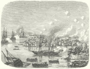 Bombardement av Kanton av den britiske andre opiumskrigen av German School