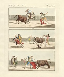 Spanskenes tyrefekting (farget gravering) av German School