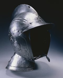 Burgonet med hengslede kinnstykker, c.1540 (stål med hakestropp i skinn) av German School
