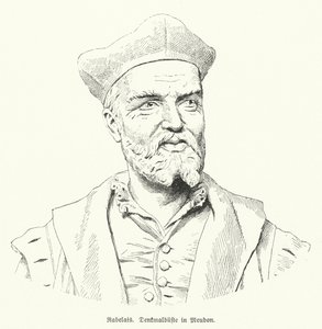 Byste av den franske forfatteren Francois Rabelais i Meudon, Frankrike (litho) av German School