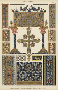 Bysantinsk, glass-mosaikk, farget emalje og belysning (farge litho) av German School