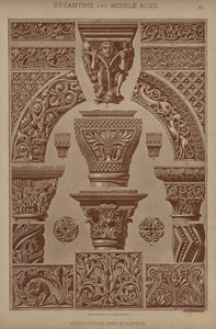 Bysantinsk og middelalder, arkitektur og skulptur (farge litho) av German School