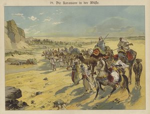 Karavane i den arabiske ørkenen (farge litho) av German School