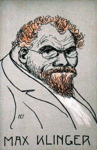 Karikatur av Max Klinger (1857-1920) (litho-farge) av German School