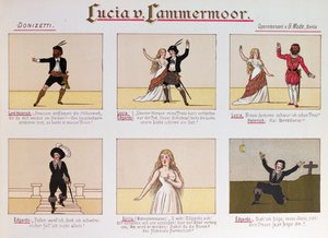 Tegneserie som gjør narr av operaen Lucia di Lammermoor av Donizetti (farge litho av German School