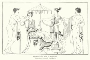 Cassandra blir klargjort for bryllupet sitt med Bellerophon (gravering) av German School