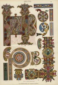 Celtic, belysning av manuskripter (farge litho) av German School