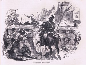 Charging a barricade, Cassells History of the War between France and Germany utgitt av Cassell and Company Limited, ca. 1890 (litho) av German School