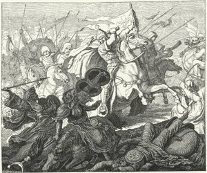 Charles Martel i slaget ved Poitiers, 732 (gravering) av German School