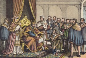 Christian Bayer leser Augsburg-bekjennelsen (chromolitho) av German School