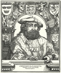 Christian II, konge av Danmark, Norge og Sverige (gravering) av German School