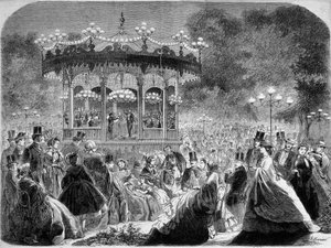 Konsert ved musikkiosken Champs-Elysées, tysk gravering v. 1861. av German School
