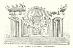 Bygging av et gammelt gresk dorisk tempel (gravering) av German School